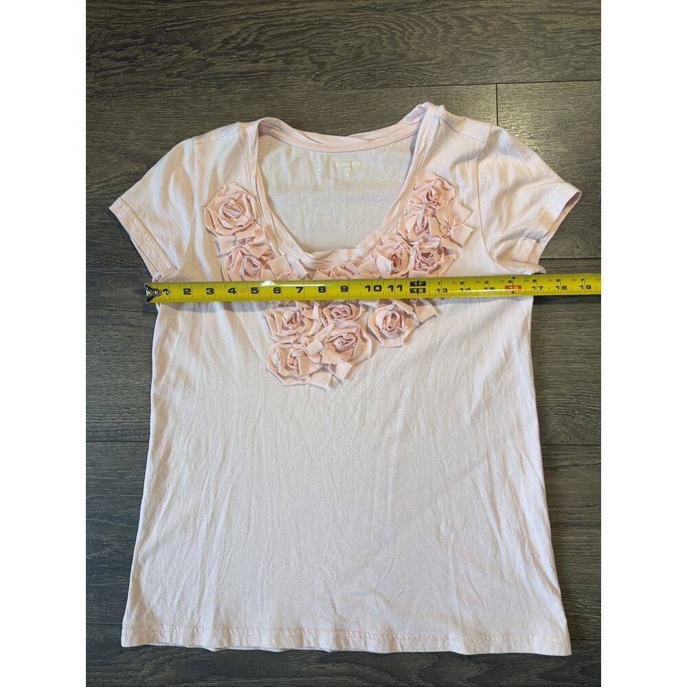 Garnet Hill Blush Pink Rosette Floral Tee Sz M Cotton Modal Coquette Romantic - Picture 6 of 8